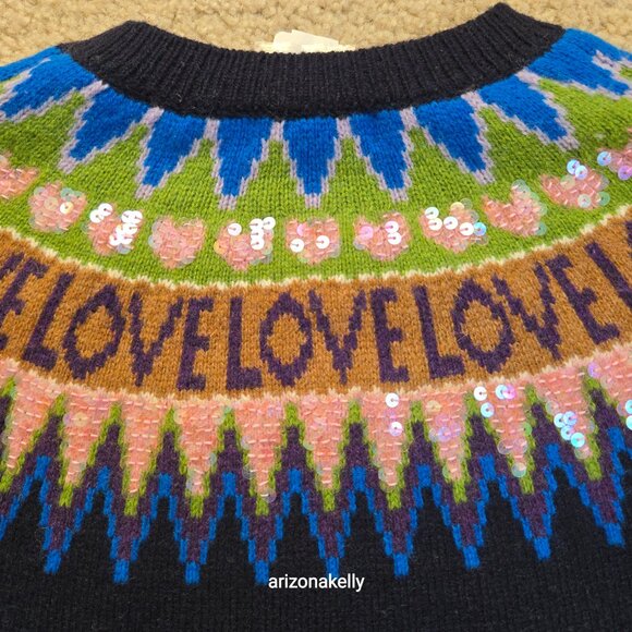 NWT Brooks Brothers LOVE Fair Isle Merino Wool Sweater Sequin Hearts XS - Picture 13 of 14